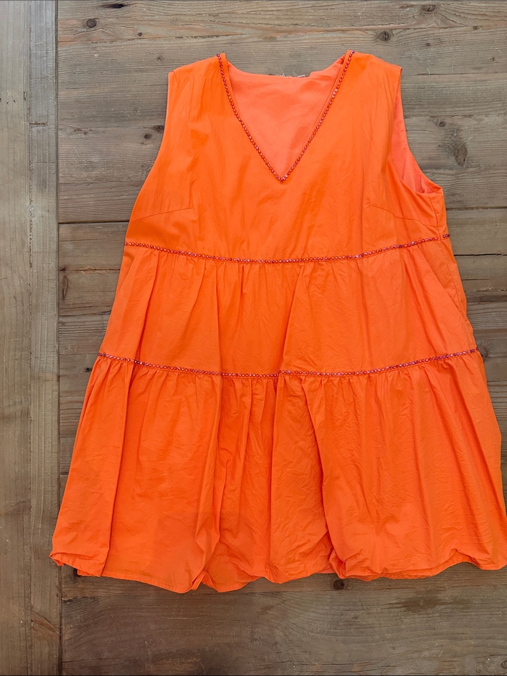 QUEEN OF SPARKLES Bright Orange Tiered Mini Dress